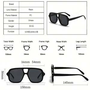 Lunettes de soleil carrées à grande monture pour hommes et femmes, avec logo personnalisé, tendance 2025, UV400, double pont, style punk pilote - Product Image 5