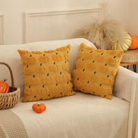 Housse de coussin décorative en forme de citrouille brodée rouge rouille, douce et moelleuse, thème récolte d'automne, pour la maison et l'hôtel