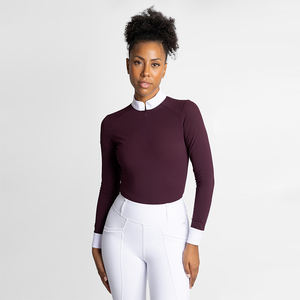 Beyaz kadın atlı uzun kollu gömlek örgü kumaş binicilik giysi üstleri göstermek için gömlek sürme baz katman binicilik - Product Image 5