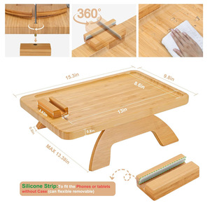 Bandeja de bambú rectangular plegable para sofá, mesa para reposabrazos para sala de estar, bandeja para aperitivos con portavasos - Product Image 3