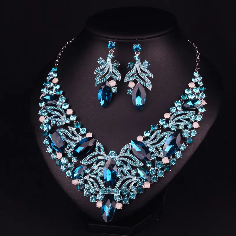 luxury bling wedding jewelry sets color necklace earrings Bridal Wedding Jewelry Sets