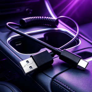 كابل شحن USB ملفوف قابل للسحب من النوع A إلى C للسيارة، سلك تلسكوبي لشحن الهواتف المحمولة وأجهزة الكمبيوتر المحمولة - Product Image 1