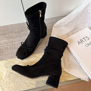 Bottines rétro décontractées et tendance pour femme avec boucle de ceinture décontractée, bout rond, semelle compensée imperméable en cuir véritable - Product Image 2