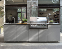 Îlot de cuisine moderne extérieur durable grilles de barbecue robinet en acier inoxydable finition laquée panneau de mélamine évier armoires de cuisine