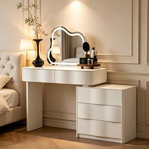 Italian-Style Modern Solid Wood Eco-Friendly Lighted Bedroom Bedside/Dressing Table Luxury Organizer Storage Small Wave Design - Product Image 1