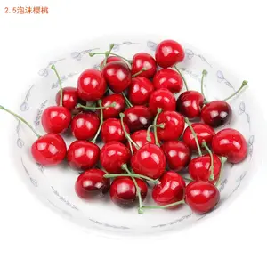 Cereza Artificial roja de espuma realista, decoración para fruta, venta al por mayor