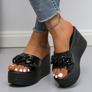 Mules compensées pour femmes, version coréenne, avec nœud papillon et fleur 999, talons hauts rehaussants, chaussures tendance - Product Image 5