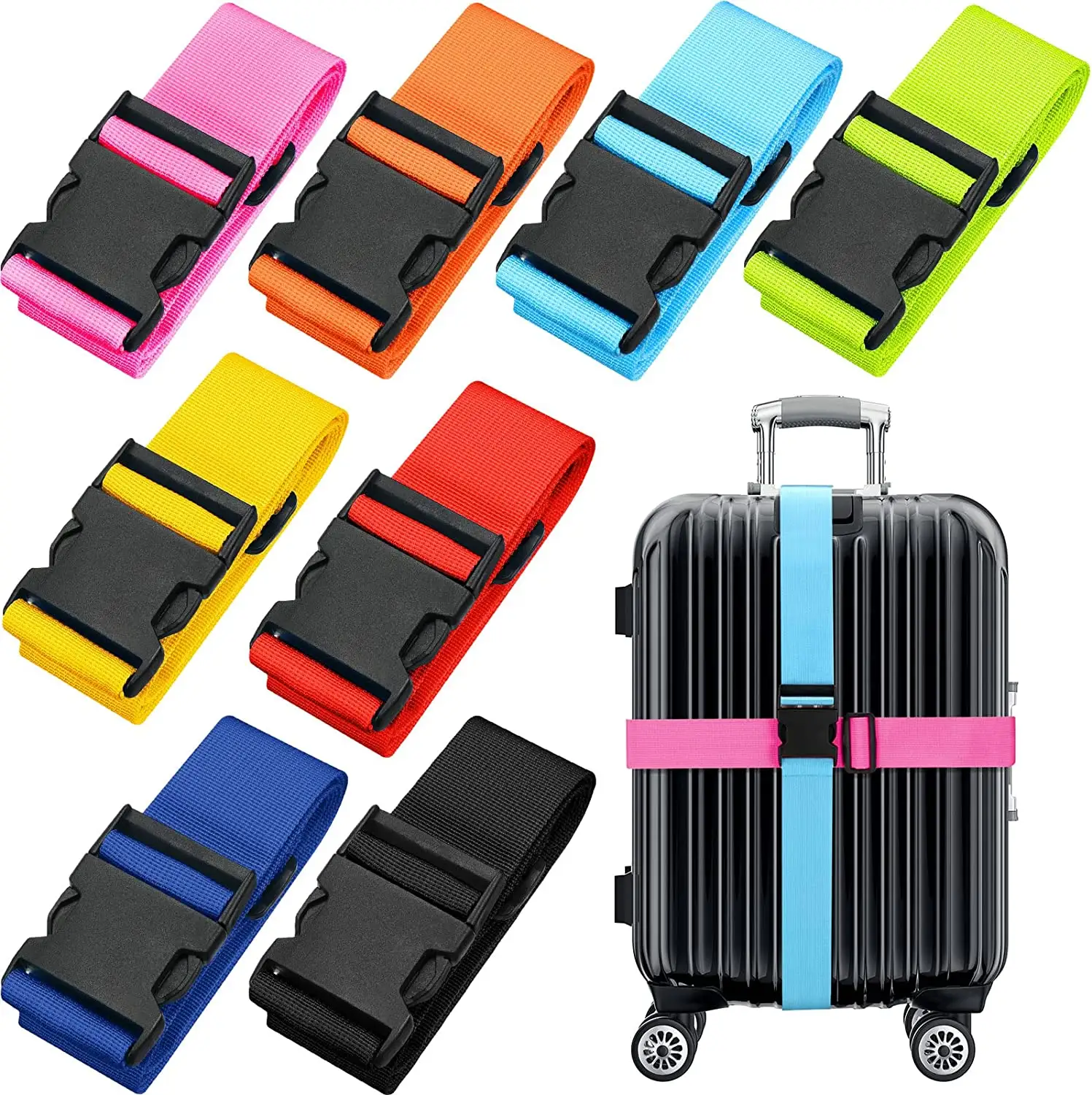 Adjustable Cross Luggage Buckle Straps for Suitcases Travel Strap Belt with Silicone Name Tag