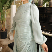 Robe de soirée longue de luxe islamique Eid Dubaï à manches lanternes pour femme, élégante, modeste, plissée, en satin, pour fête, Abaya musulmane, vente en gros