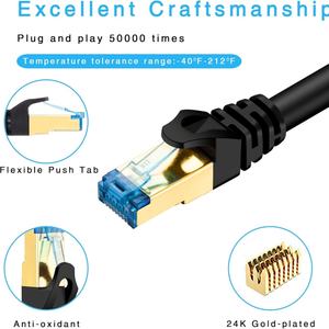 Câble <span class=keywords><strong>Ethernet</strong></span> extérieur plat triple blindage haute résistance 30 pieds, câble de données SFTP résistant aux UV/à l'eau, rallonge de câble LAN Cat7 pour la mise en réseau - Product Image 2