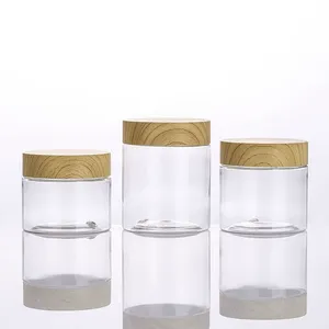 Manufacturer customize 200ml PET plastic jars with wood color lid packaging