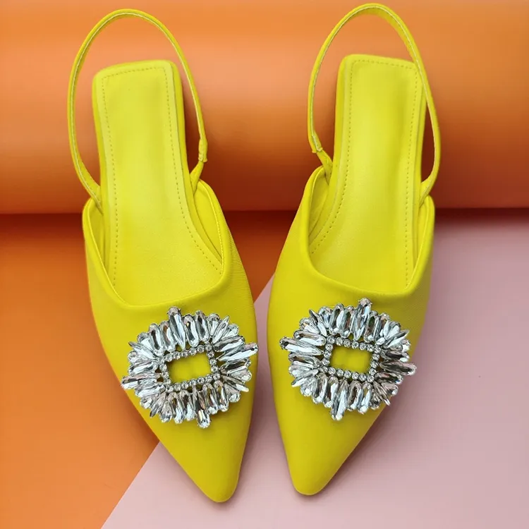 European and American fashion pointed candy color two wear sunflower drill buckle flat bottom hollow out sandals