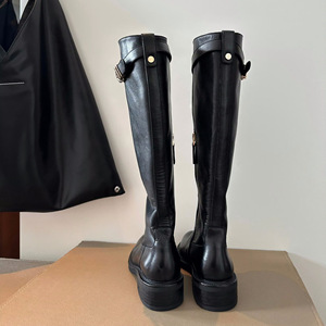 Nouvelles bottes longues en cuir pour femmes, style occidental, à fermeture éclair, bout rond, pour l'automne et l'hiver - Product Image 2