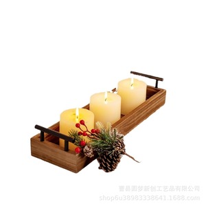 Wooden serving <b>tray</b> with metal handle, minimalist style, white tabletop candle decoration <b>tray</b>, <b>dinner</b> plate - Product Image 5