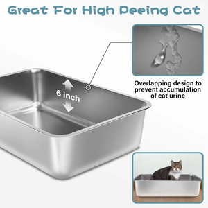 Bac à litière en acier inoxydable XXL extra large pour gros chats Surface antiadhésive 10kg Nettoyage facile pour animaux de compagnie - Product Image 4