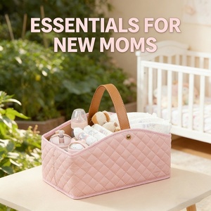 Panier de rangement portable pour bébé - Organisateur de couches matelassé et imperméable, avec poignée en cuir, en matériau stérile pour la crèche et les voyages - Product Image 4