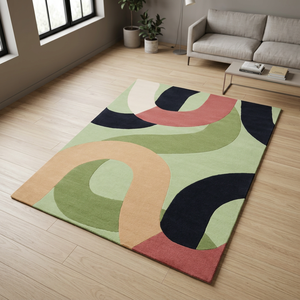 Hand Tufted Wool <b>Rug</b> Modern <b>Abstract</b> Organic Geometric Curved Pattern Area <b>Rug</b> Contemporary Designer Handmade Carpet - Product Image 1