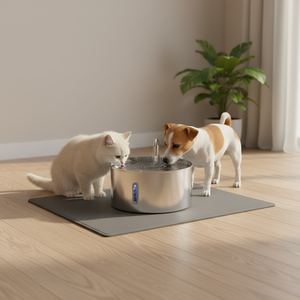 Fontaine à eau pour animaux de compagnie en acier inoxydable, auto-remplissante, volume de 7 litres, avec moteur silencieux et filtres en mousse de carbone remplaçables - Product Image 1