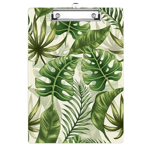 Porte-documents en plastique à profil bas avec motif feuilles de palmier tropicales, format A4/Letter (8,6x12,6 pouces), impression numérique personnalisée avec logo couleur - Product Image 1