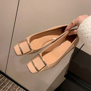 Groothandel Rv-Stijl Ambachtelijke Vierkante Gesp Ballet Pumps Lakleer Blokhak Ademende Schoenen Voor Dagelijks En Werk - Product Image 1