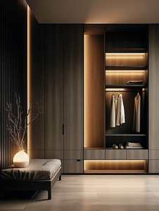 Dressing moderne de luxe sur mesure avec porte vitrée, éco-responsable, grande capacité, éclairage LED pour maison, chambre, villa - Product Image 4