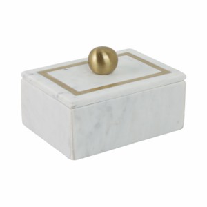 Scatola decorativa in marmo con pomello in ottone e intarsi per gioielli, oggetti di valore e decorazioni per la casa - Product Image 1