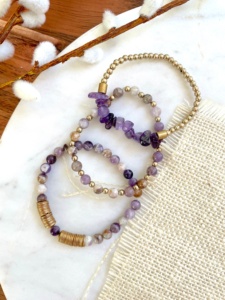 Bracelet extensible empilable en améthyste et pierre de lune pour femme, ensemble de bracelets élastiques en pierres naturelles, bijoux d'été, fournitures en gros - Product Image 6