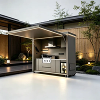 Cuisine de jardin modulaire mobile en métal, aluminium et acier inoxydable avec barbecue et four pour camping en extérieur