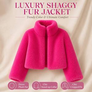 Mantel Wanita Bulu Imitasi Rajut Pendek Tebal Hangat Musim Dingin, Pakaian Luar Modis Streetwear, Model Longgar - Product Image 1