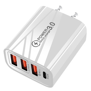 Cargador de viaje, EE. UU., UE, Reino Unido, 3 cabezales de carga <span class=keywords><strong>USB</strong></span> + tipo <span class=keywords><strong>C</strong></span>, adaptador multiteléfono - Product Image 1