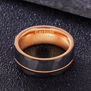 Poya 8mm spazzolato a cupola martellato argento nero caffè oro rosa tungsteno anello per chitarra con barilotto di whisky intarsio in legno di Koa - Product Image 4