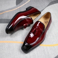 Mocassins de luxe pour hommes à pampilles en cuir verni brillant, chaussures à enfiler rouge bordeaux, pour occasions formelles, affaires, mariage, design OEM/ODM