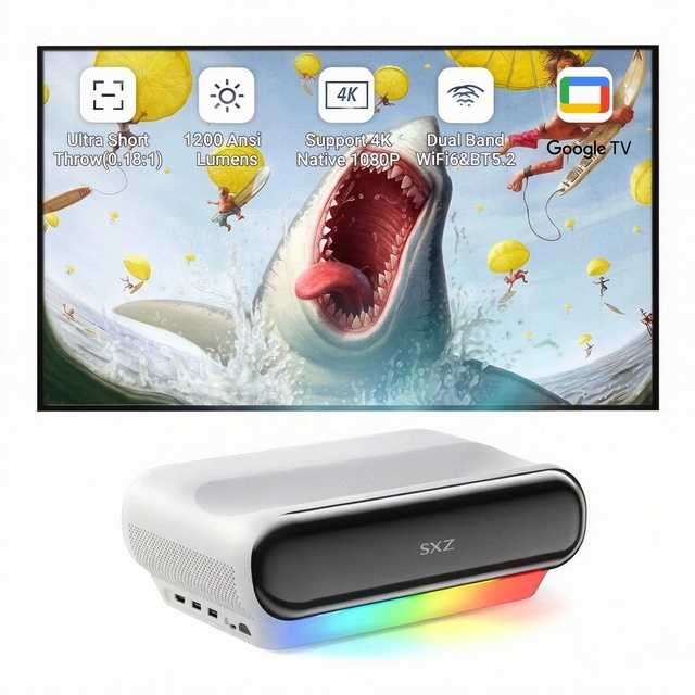 4K UST Triple Laser Ultra-Short Throw Proyector Google-TV Licenced Smart TV Theater Cinema 1200ANSI High Lumens Home Projector