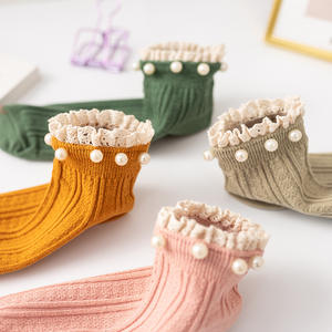Socquettes en coton à perles pour femmes, ensemble de 3 paires de chaussettes pour femmes, à la mode, style Lolita décontracté, <span class=keywords><strong>Lot</strong></span> de dentelle japonaise, couleur unie pour filles, pantoufles à la cheville de princesse - Product Image 3