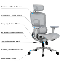 Chaise de bureau ergonomique à dossier haut en maille, accoudoirs en PU réglables 4D, vérin à gaz TUV, pivotante, pour ordinateur