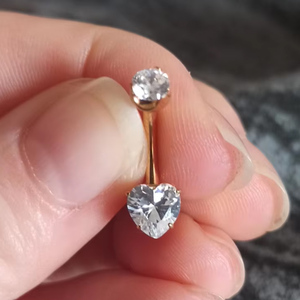 Anillo de ombligo de titanio ASTM F136 14G con diseño de corazón, pera o cuadrado, con circonitas pavé y rosca superior, joyería corporal para piercing. - Product Image 2