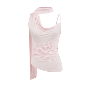 Débardeur asymétrique à col halter pour <span class=keywords><strong>femme</strong></span>, drapé, froncé, avec ceinture à nouer, couleur unie, sexy, décontracté, sans manches, style streetwear, pour l'été - Product Image 3