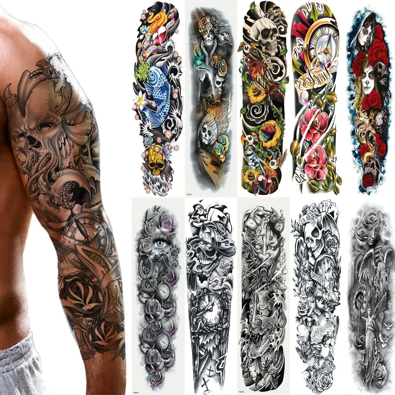 Hot Sale Large Size Waterproof Arm Tatoo Stickers Full Sleeve Long Lasting Fake Body Temporary Tattoos For Men