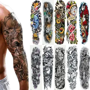 Vendita calda di grandi dimensioni braccio impermeabile Tatoo adesivi manica intera lunga durata finto corpo tatuaggi temporanei per gli uomini