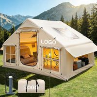 Tente de camping familiale gonflable Oxford avec fenêtre panoramique, imperméable, résistante au vent, installation rapide, grande capacité pour 4-6 personnes