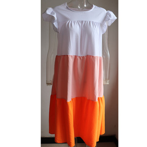 Abiti Casual da Donna Taglie Forti S-3XL con Scollo <span class=keywords><strong>a</strong></span> <span class=keywords><strong>O</strong></span>, Maniche Corte, Patchwork e Nappe, Vestiti Larghi - Product Image 3