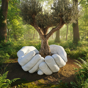 Tomarenzo — statue du japon lorquinn, grand décor de jardin, arbre en résine sur les deux mains - Product Image 6