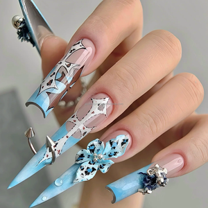 Faux ongles artisanaux <span class=keywords><strong>French</strong></span> Tip 3D avec breloques <span class=keywords><strong>pour</strong></span> <span class=keywords><strong>manucure</strong></span> de fête à coller (Press-Ons) - Product Image 5