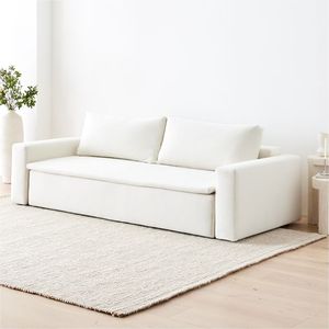Hiện Đại Sang Trọng Màu Be Linen Vải Convertible Gỗ <span class=keywords><strong>Futon</strong></span> Ba Chỗ Ngồi Đa Chức Năng Gấp Ngủ Sofa Cum Giường Cho Phòng Khách - Product Image 1