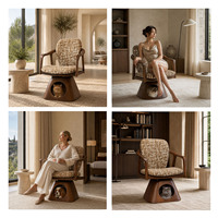 Lit pour chat en bois massif de luxe, chaise pivotante à 360°, maison pour animaux avec grotte cachette, coussin amovible en bouclette, mobilier d'intérieur pour chats