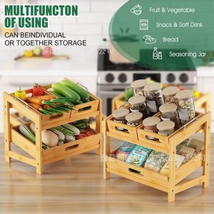 Estante de Almacenamiento de Frutas de Bambú de Varias Capas, Organizador de Verduras de 2 Niveles para Cocina, Contenedor de Aperitivos para Escritorio - Product Image 1