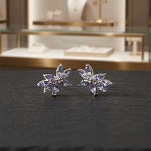 14K Gold Plated Trendy Flower Stud <b>Earrings</b> with Tanzanite Diamond Geometric Main Stone for Engagement 925 Silver Women's Gift - Product Image 3