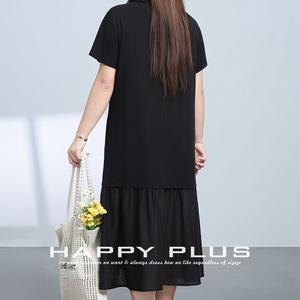 Happy Plus – robe noire ample pour femmes, col rond, couleur unie, grande taille, vêtements décontractés d'été, N9263 - Product Image 1
