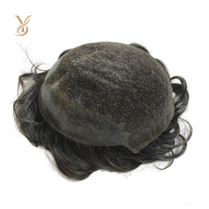 Parrucca Premium Q6 per Uomo in <span class=keywords><strong>Capelli</strong></span> Remy, Onda Naturale, 100% Annodati a Mano, <span class=keywords><strong>Base</strong></span> Confortevole di Grado Cutaneo con <span class=keywords><strong>Capelli</strong></span> Indiani, Toupet da <span class=keywords><strong>6</strong></span> Pollici per Uomini - Product Image 3