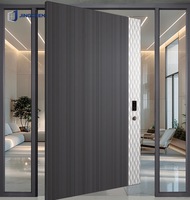 Porte pivotante moderne en aluminium avec charnières robustes, caractéristiques antivol haute sécurité, isolation phonique et thermique pour extérieur
